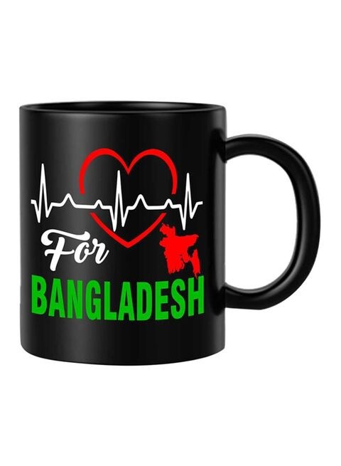 FMstyles Heart Beats For Bangladesh Mug White/Green/Black 10 cm