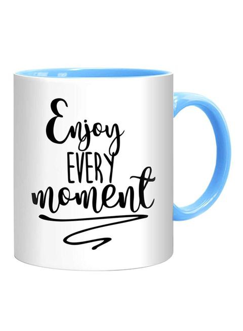 FMstyles Enjoy Every Moment Quote Mug White/Black/Blue 10 cm