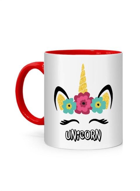 FMstyles Unicorn Head Printed Mug White/Red 10 cm