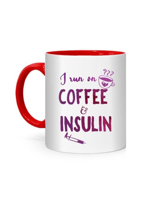 FMstyles Coffee and Insulin Red Inner Mug Printed Mug White/Red 10 cm