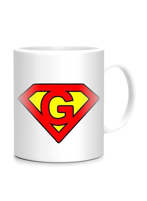 FMstyles Superman Letter G Printed Mug White/Red/Yellow 10 cm