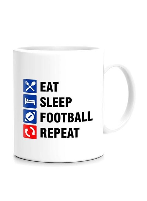 FMstyles Eat Sleep Football Repeat Printed Mug White/Blue/Black 10 cm