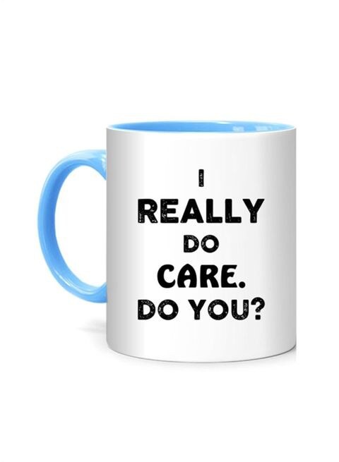 FMstyles I Really Do Care Printed Mug White/Blue 10 cm