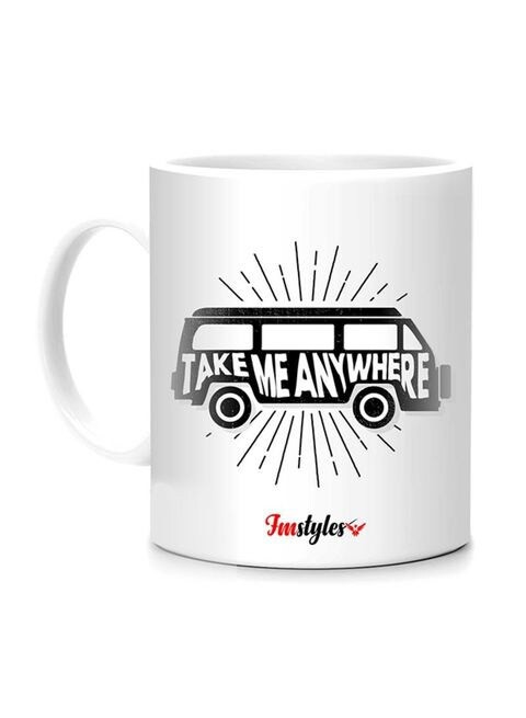 FMstyles Take Me Anywhere Printed Mug White/Black 10 cm