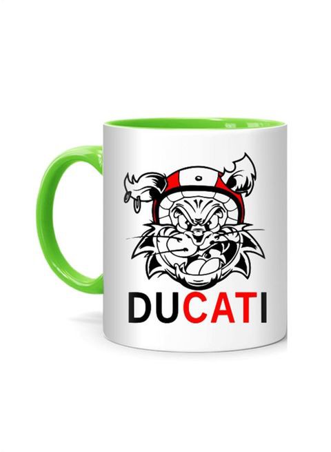 FMstyles Ducati Cat Green Inner Mug Printed Mug White/Green 10 cm