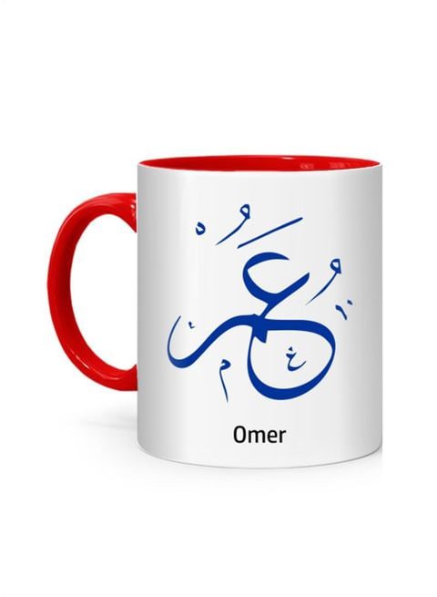 FMstyles Arabic Calligraphy Name Omer Printed Mug White/Red 10 cm