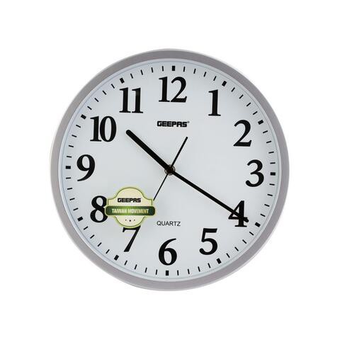 Geepas GWC4816 Wall Clock, Taiwan Movement, Round Decorative Campagne/Silver colour Frame Clock for Living Room, Bedroom, Kitchen (Battery Not Included) Color Frame, 2 Years Warranty