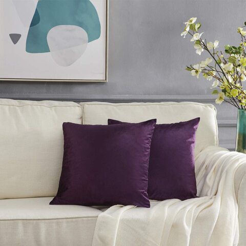 Decorative Velvet Zippered Throw Pillow Covers With Pillow Insert for Sofa Couch Bed, CAN, Set Of 2, Luxury Soft Cushion Cases With Pillow Insert (45x45 cm, Purple)