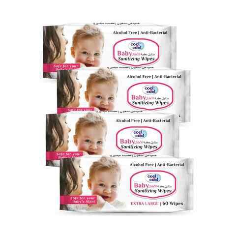 Cool & Cool Baby Sanitizing Wipes 60 Count x4