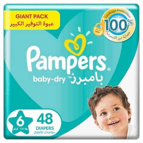 Pampers Baby-Dry Leakage Protection Diapers Size 6 Extra Large 13+kg Giant Pack 48 Count