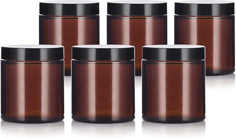 FUFU 6Pack amber Round Glass Pot Jars, 100g Empty Jars with Lids, Refillable Cosmetic Containers, Travel Jars for Lotion, Cream, Slime, Cosmetic