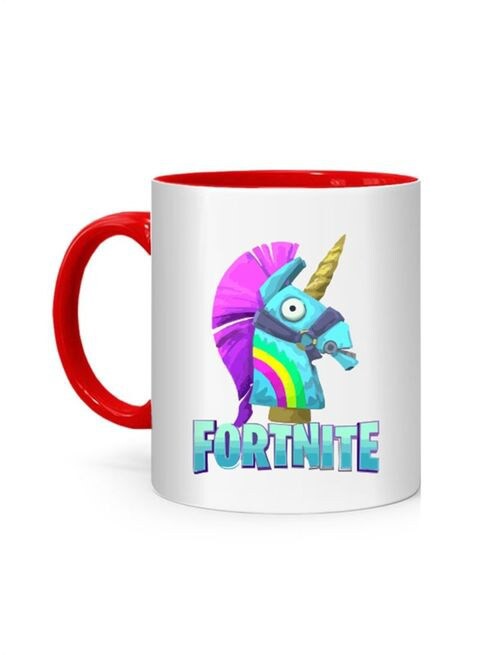 FMstyles Fortnite Unicorn Rainbow Smasher Printed Mug White/Red 10 cm