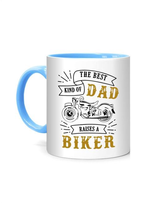 كوب بطبعة The Best Kind of Dad Biker من FMstyles ، أبيض/أزرق 10 سم