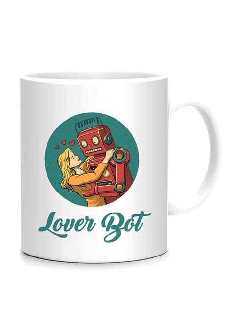 FMstyles Lover Bot Printed Mug White/Green/Brown 10 cm