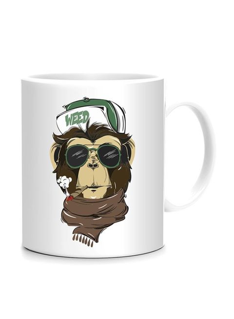 FMstyles Monkey Creative Design Mug White/Brown/Green 10 cm