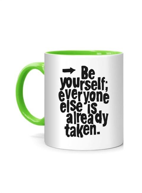 FMstyles Be Yourself Quote Printed Mug White/Green 10 cm