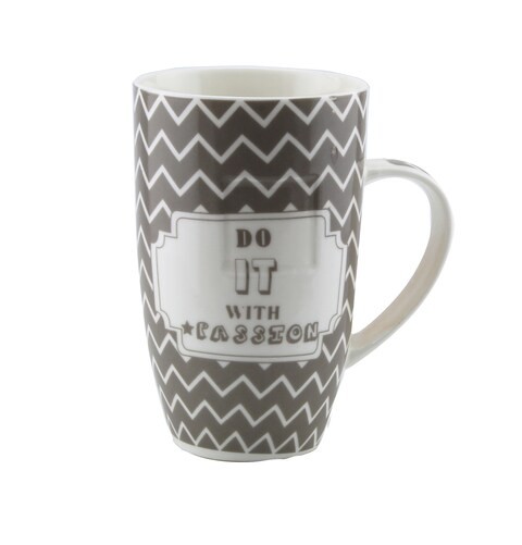 SHALLOW 400ML PORCELAIN TEA COFFEE MUG |REFRESHING QUOTES &amp; DESIGNS|GREY