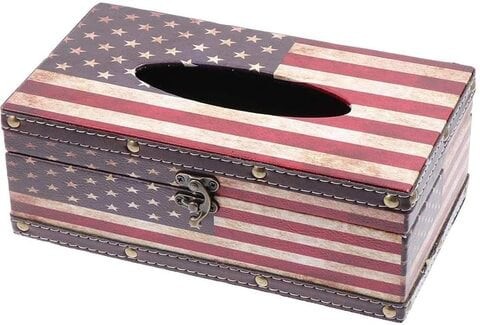 Retro Tissue Box, PU Leather And High Quality Mdf For Home, Office, Car Automotive Decoration (Color : Stars Stripes)