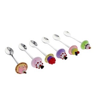 Lihan - Stainless 6-Piece Cake Spoon Set Silver With Cake Design