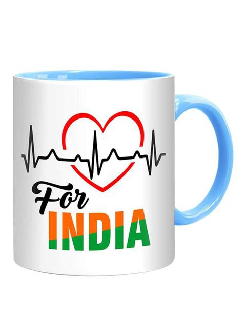 FMstyles Heart Beats For India Mug White/Black/Blue 10 cm