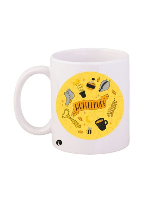 Bp Harry Potter Hufflepuff House Printed Mug White/Yellow/Black 12Ounce