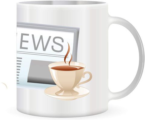 Giftex 11Oz White Mug, News And Coffee Time