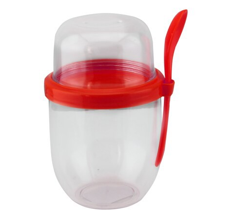 كوب بلاستيك 400 مل بغطاء وملعقة-احمر (BD-CUP-15-Red)