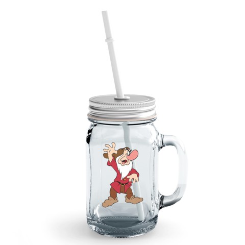 Loud Universe - Angry Dwarf Glass Mason Jar with Lid and Straw Red Snow White Cute Clear Mason Jar Party Giveaways