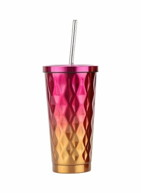 Generic Double-Layer Stainless Steel Tumbler With Straw Pink/Gold