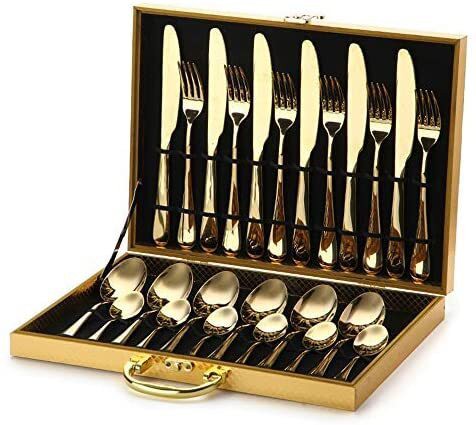 ZCF Gold Silverware Flatware Cutlery Set,18/0 Stainless Steel Utensils 24-Piece Service For 6,Include Knife/Fork/Spoon,Matte Polished,Dishwasher Safe(Gold)