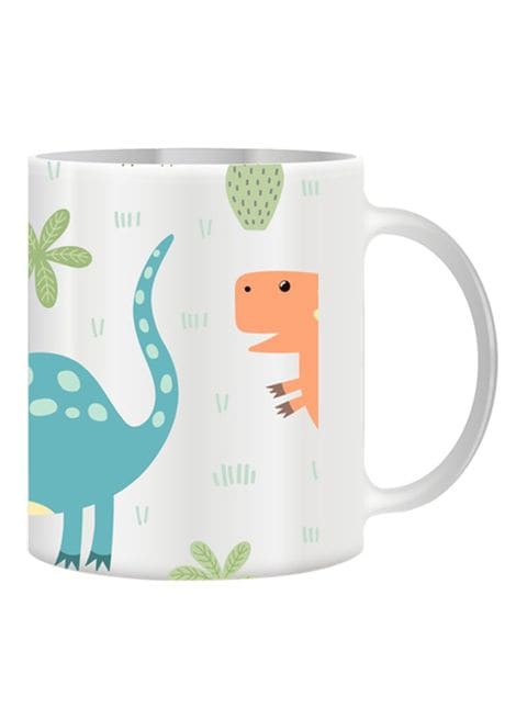 Giftex Dinosaur Cartoon Design Mug White/Blue/Green 11Ounce