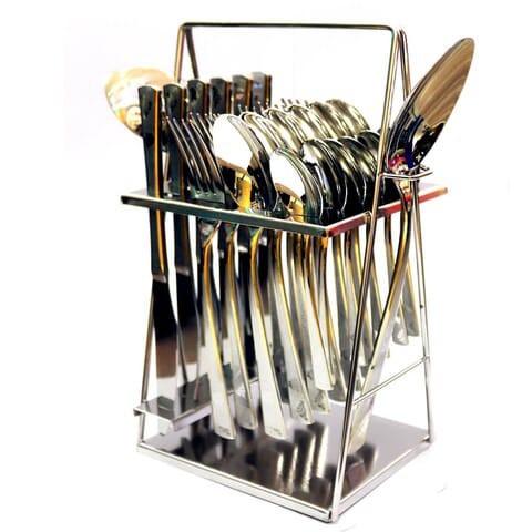 Lihan Gold Silverware Cutlery Set With Classic Handle And Stand, 27-Piece Stainless Steel Flatware Set Service For 6