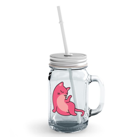 Loud Universe - Clear Mason Jar Witty Kitty Cat Glass Jar With Straws Cleaning