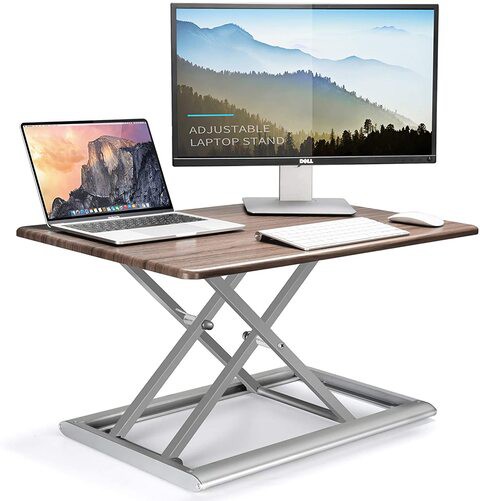 IBAMA Computer Work Station Adjustable Vertical Desk Converter, Tabletop Sit Stand Up Desk Riser 20&times;30 Inch Workstation Area (Brown)