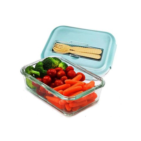 ALISSA-Glass Lunch Box 1-Compartment Meal Prep Containers Food Storage, Blue.