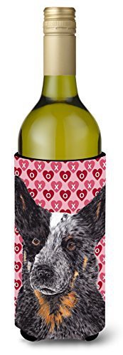 Caroline&#39;s Treasures Sc9243Literk Australian Cattle Dog Hearts Love Valentine&#39;s Day Wine Bottle Beverage Insulator Beverage Insulator Hugger, Wine Bottle, Multicolor