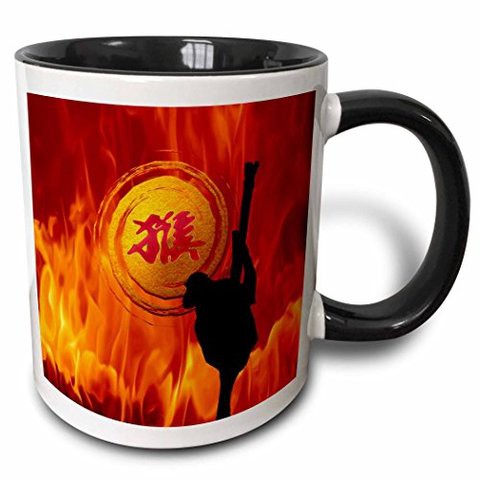 3Drose Tree Branch, Sign Of The Monkey, Fire Background Mug, 11 Oz, Black