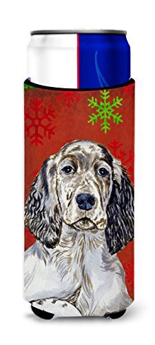 Caroline&#39;s Treasures Lh9322Muk English Setter Red And Green Snowflakes Holiday Christmas Ultra Beverage Insulators For Slim Cans, Slim Can, Multicolor