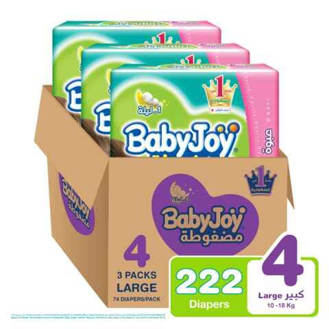 BabyJoy Compressed Diaper Giant Pack Large 3X74 - 10-18kg