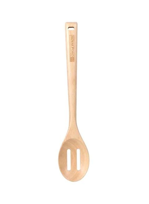 Royalford Rubber Wood Slotted Spoon Brown 6x14cm