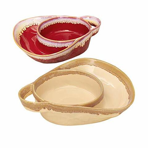 Set of 2 Cream and Red Stoneware Soup &amp; Side Bowls by Unique&#39;s Shop