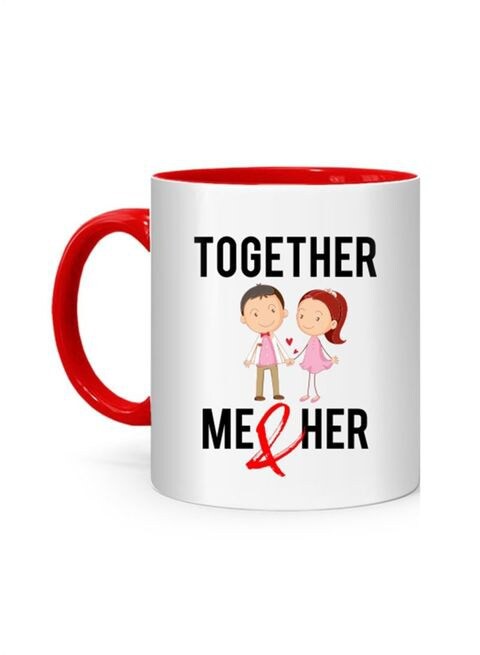 FMstyles Together Me And Her Printed Mug White/Red 10 cm