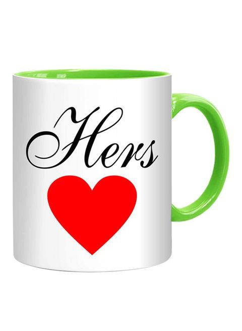 FMstyles Hers Heart Printed Mug White/Red/Green 10 cm