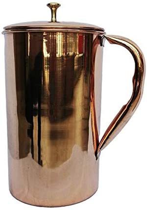 GreenTree Pure Copper Jug Pitcher Yoga Ayurveda Healing - 1500 ml (22x12 cms)