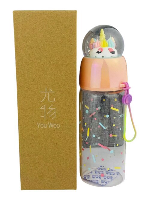 Unicorn Glass Water Bottle Peach 480ml