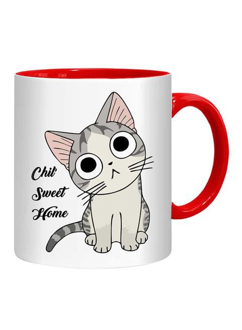 FMstyles Chili Sweet Home Cat Mug White/Grey/Red 10 cm