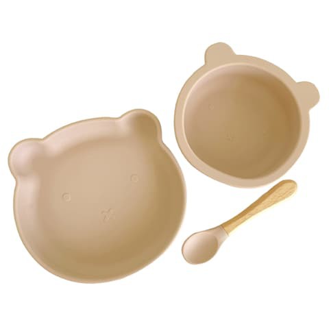 Bamboo Bark - baby feeding silicone set - bowl, plate and spoon