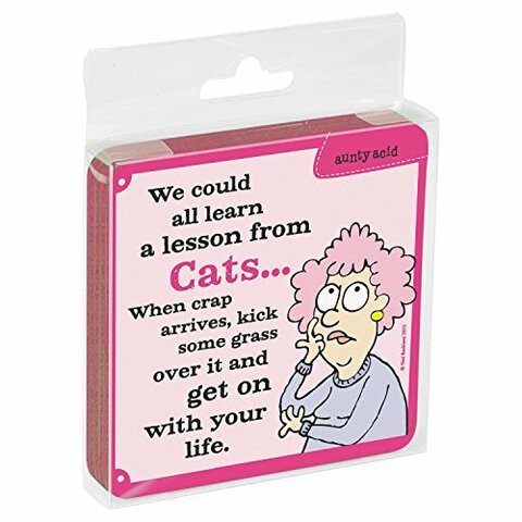 Tree-Free Greetings Set of 4 Cork-Backed Coasters, 3.75 x 3.75 Inches, Aunty Acid Lesson from Cats