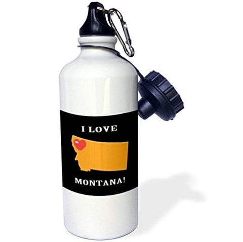 3Drose I Love Montana With A Heart On The State, Black, Red, Orange Sports Water Bottle, 21 Oz, Multicolored