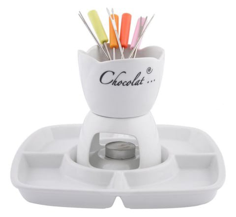 Shallow Porcelain Fondue Set, White SC-B71-FN